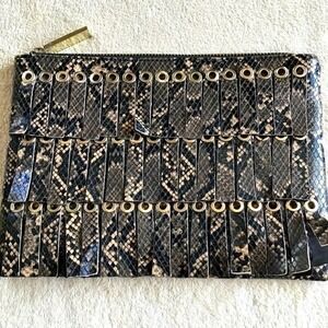 TOPSHOP faux snake skin fringe clutch